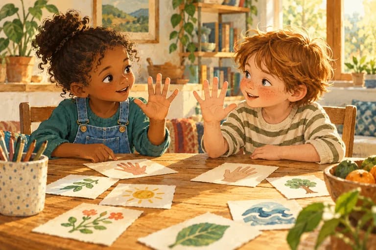 Children compare a harmless hand signal during a guessing game.