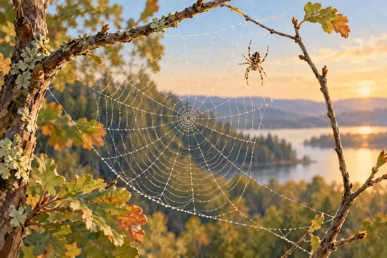 A spider resting near the edge of an orb web.